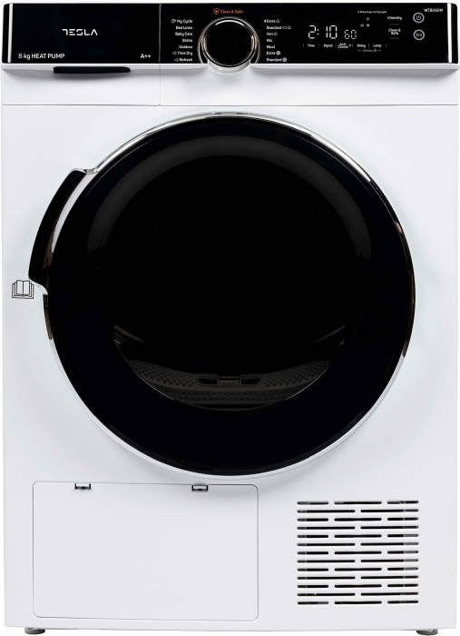 Uscator de rufe Tesla WT8H92M, Pompa de caldura, 8kg, Clasa A++, 16 programe, Ajustare intensitate uscare, Anti Sifonare, Sistem Child Lock, Delay Start, Alb [2]