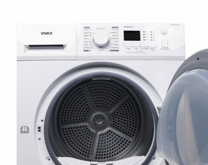 Uscator de rufe VIVAX CDR-0816SHP, Pompa de caldura, 8 kg, Clasa A++, Display LED, Start intarziat, Anti-sifonare, Uscare ajustabila, 16 programe, Alb [8]