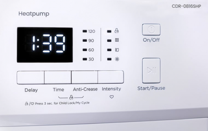 Uscator de rufe VIVAX CDR-0816SHP, Pompa de caldura, 8 kg, Clasa A++, Display LED, Start intarziat, Anti-sifonare, Uscare ajustabila, 16 programe, Alb [5]