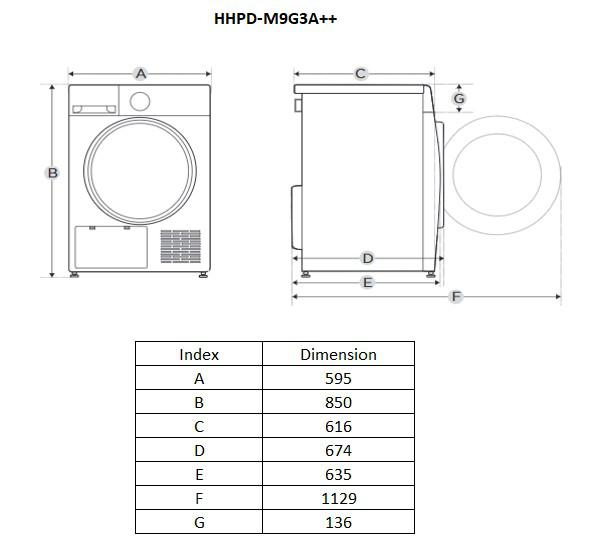Uscător rufe cu pompă de căldură Heinner HHPD-M9G3A++, 9 kg, clasa D, 14 programe, LED, Alb [2]