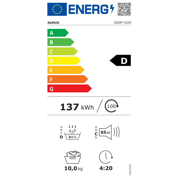 Uscator rufe Samus SGDP1024 Pompa de Caldura 10 kg 16 Programe Clasa D Alb Afisaj Electronic [8]