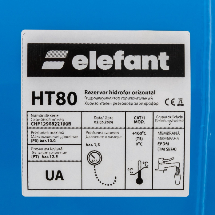 Vas de expansiune, 80L, orizontal, presiune Maximă 10 bar, Elefant [4]