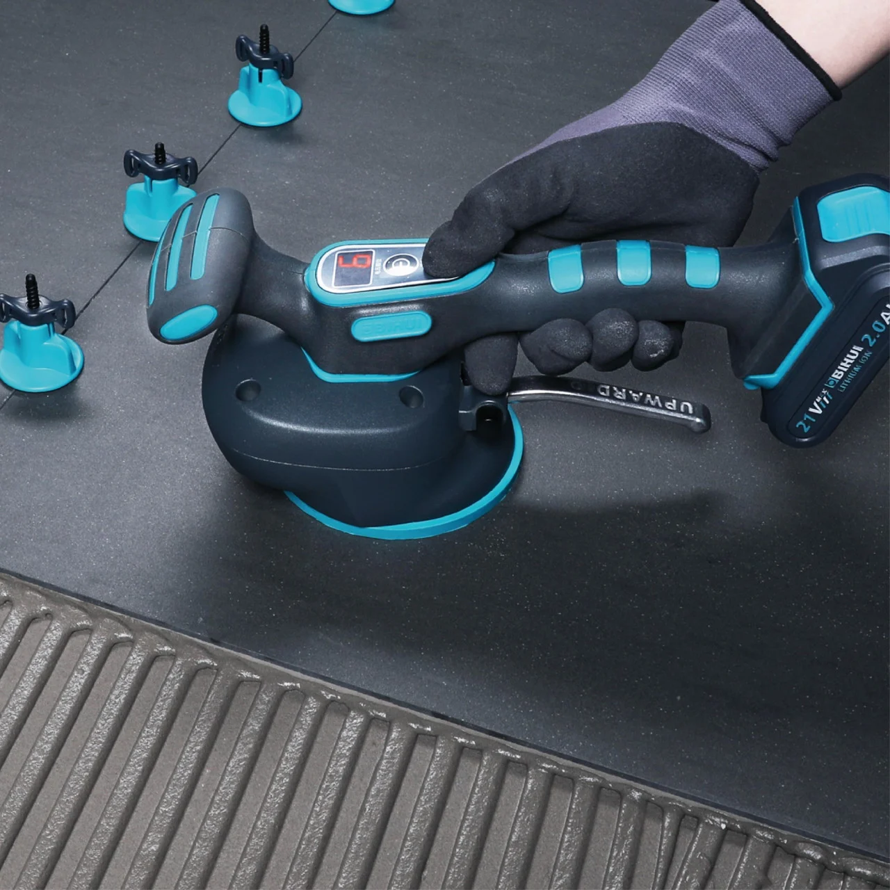 Vibrator profesional cu ventuza si variator de turatii digital pt. placi ceramice, 21V, 2Ah, 6 viteze, 35 kg - BIHUI-LFTBA [3]