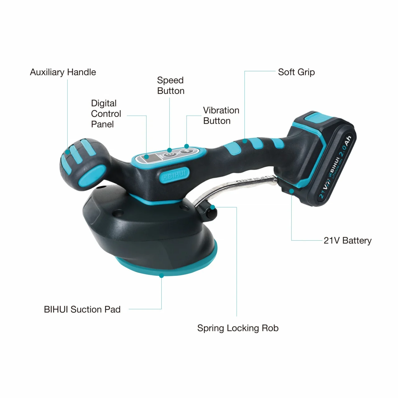 Vibrator profesional cu ventuza si variator de turatii digital pt. placi ceramice, 21V, 2Ah, 6 viteze, 35 kg - BIHUI-LFTBA [2]