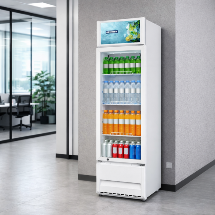 Vitrină frigorifică Heinner HSC-M213WHB, 213 L, Capacitate 204 Sticle, Clasa B, Răcire cu Ventilator, Ușă din Sticlă cu Încuietoare, Casetă Luminoasă, Iluminare LED, Termostat Reglabil, 3 Rafturi, Alb [6]