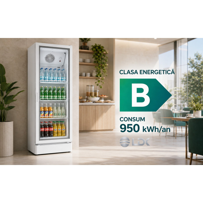 Vitrina frigorifica LDK VF300W, Clasa B, Capacitate 300 l, Termostat reglabil, Rafturi reglabile, Iluminare LED, H 169 cm, Alb [7]