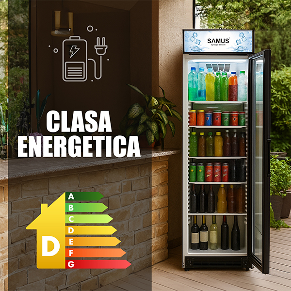 Vitrina frigorifica Samus VS380D, 346 L, Sistem racire ventilator, 5 rafturi ajustabile, Dezghetare automata, Lumina LED Alb/Negru [16]