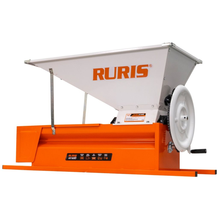 Zdrobitor struguri RURIS HT100, capacitate 57L, 800-1000 kg/h, role aluminiu, cuvă tablă vopsită, acționare manuală [2]