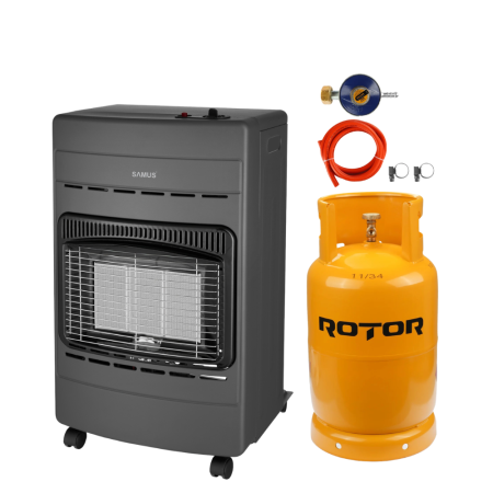 BRICOLAJ - Pachet - Soba Samus RS424P pe GAZ-GPL, Aprindere piezoelectrica, Trei trepte de putere 4.2 kW, 40 mp + Butelie GPL General Max 26L