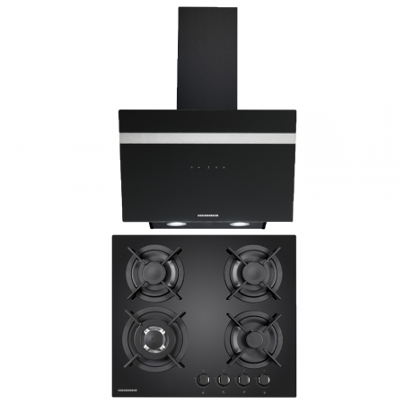 Aragazuri si plite - Pachet - Plita incorporabila Heinner HBH-V4IWFGBK, Gaz, 4 arzatoare, Arzator wok + Hota incorporabila decorativa Heinner HDCH-6060RGBK, Control touch, Afisaj LED, Putere de absorbtie 546.2 m3/H, 60 cm