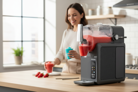 Aparat de facut granita 6 in 1 Heinner FreezeFun HSLM-DW26DGREY, 220 W, Capacitate totala: 2.6 l, Capacitate ingrediente: 1.9 l, Ecran LED si control tactil, 6 functii: slushie, bere, vin, mix bauturi [9]