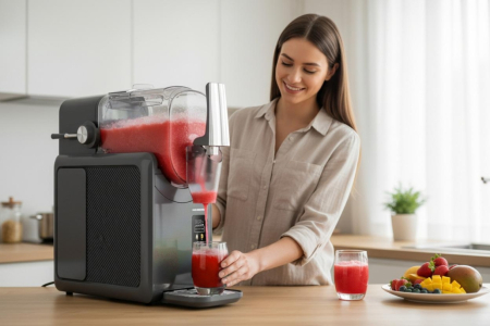Aparat de facut granita 6 in 1 Heinner FreezeFun HSLM-DW26DGREY, 220 W, Capacitate totala: 2.6 l, Capacitate ingrediente: 1.9 l, Ecran LED si control tactil, 6 functii: slushie, bere, vin, mix bauturi [11]