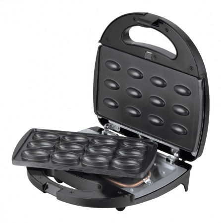 Forme de prajituri - Aparat de facut nuci Heinner Dessert Supreme HNM-750BKS, 750W, capacitate 12 bucati, indicator luminos, manere termoizolate, Negru