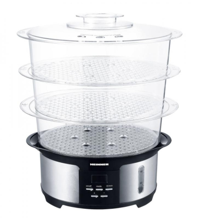 Ustensile de gatit - Aparat de Gătit cu Aburi Heinner HSA-1000XMC, 1000 W, Capacitate 12 L, 3 Boluri, Rezervor Apă 1,4 L, Control Digital, Timer 90 Min, Oprire Automată, Bol Orez, Inox