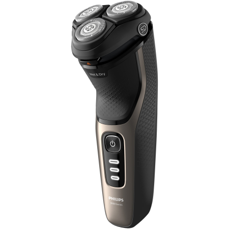 Marelvi - Aparat de ras Philips Shaver Seria 3000 S3242/12, barbierit umed şi uscat, fara fir, capete 5D pivotante si flexibile, lame autoascutire, 60 min, capac de protectie, Auriu cenusiu