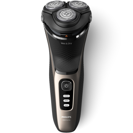 Aparat de ras Philips Shaver Seria 3000 S3242/12, barbierit umed şi uscat, fara fir, capete 5D pivotante si flexibile, lame autoascutire, 60 min, capac de protectie, Auriu cenusiu [1]