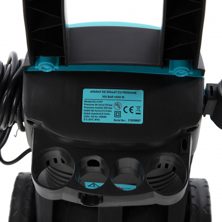 PACHET -  Aparat de spalat cu presiune DETOOLZ, presiune 105 bari, putere 1400W, debit maxim 6.8 l/min, DZ-CI107  + Furtun gradina BLUEBOS PLUS 1/2" (14 mm) 20m, set duze de conectare - DETOOLZ [21]