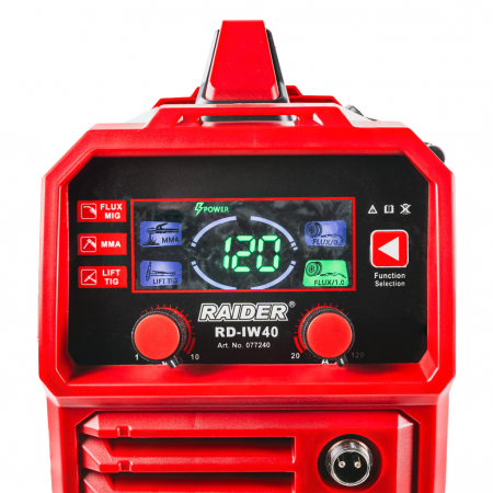Aparat de sudură Raider RD‑IW40, invertor 2‑în‑1 MIG/MAG (fără gaz) + MMA, 20–120 A [5]