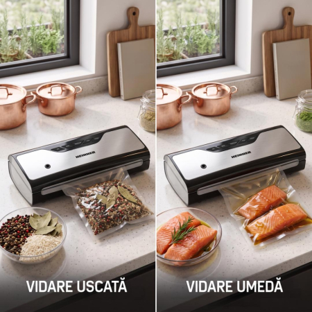 Aparat de Vidat și Sigilat Heinner FoodSeal HAV-Y136BKSS, 130 W, 6 L/min, Vidare Umedă/Uscată, Funcție Pulse, Cutter Inclus, Negru/Inox [6]