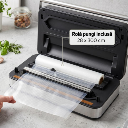 Aparat de Vidat și Sigilat Heinner ProGuard Line HAV-YA15020SS, 150 W, 20 L/min, 0,85 Bar, Pompă Dublă, Display Digital, Control Tactil, Cutter Integrat, Inox/Negru [8]