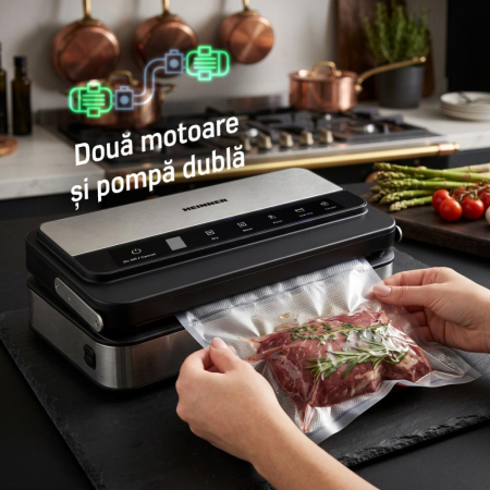 Aparat de Vidat și Sigilat Heinner ProGuard Line HAV-YA15020SS, 150 W, 20 L/min, 0,85 Bar, Pompă Dublă, Display Digital, Control Tactil, Cutter Integrat, Inox/Negru [7]