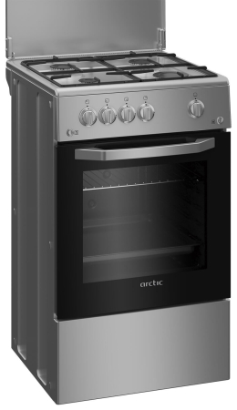 Aragaz Arctic, plita gaz, 4 arzatoare, safety plus, arzatoare cu eficienta ridicata, aprindere cu buton, cuptor gaz, iluminare interioara, argintiu [1]