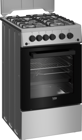 Aragaz Beko, 4 arzatoare cu eficienta ridicata, aprindere electrica plita si cuptor, grill gaz, rotisor, iluminare cuptor, timer mecanic, capac metal, culoare inox+silver [1]