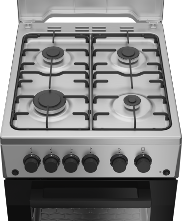 Aragaz Beko, 4 arzatoare cu eficienta ridicata, aprindere electrica plita si cuptor, grill gaz, rotisor, iluminare cuptor, timer mecanic, capac metal, culoare inox+silver [2]