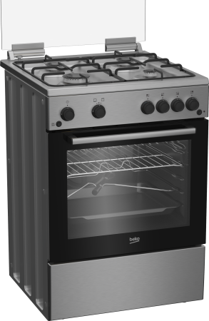 Aragaz pe gaz ( GPL ) - Aragaz Beko, 4 arzatoare cu eficienta ridicata, aprindere electrica plita si cuptor, grill gaz, rotisor, iluminare cuptor, timer mecanic, culoare inox+silver
