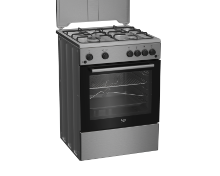 Aragaz Beko, 4 arzatoare cu eficienta ridicata, aprindere electrica plita si cuptor, grill, rotisor, iluminare cuptor, timer mecanic, capac metal, culoare inox+silver [1]