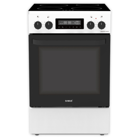 Aragaz total electric - Aragaz Electric 50×60 cm, 4 Zone Vitroceramice, Cuptor 59L cu 11 Funcții, Clasa A, Alb – Grătar + Tavă + Air Fryer