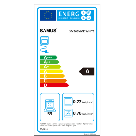 Aragaz Electric 50×60 cm, 4 Zone Vitroceramice, Cuptor 60L, 7 Funcții, Clasa A, Alb – Grătar + Tavă Incluse [1]