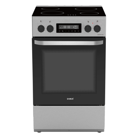 Aragaz total electric - Aragaz Electric 60×60 cm, 4 Zone Vitroceramice, Cuptor 59L cu 11 Funcții, Clasa A, Inox – Grătar + Tavă + Air Fryer