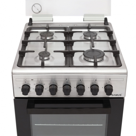 Aragaz electric / gaz Samus SM562AENS, 4 arzatoare gaz, cuptor electric, aprindere electrica, grill, timer, cuptor cu 7 functii, Argintiu [2]