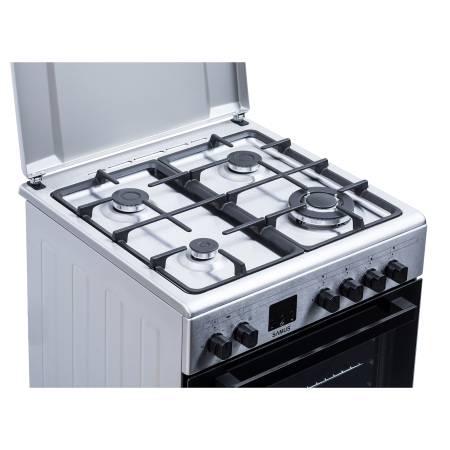 Aragaz electric / gaz Samus SM663AENS Inox, + diuze GPL, 4 arzatoare pe gaz, 1 arzator Wok, cuptor electric, 7 functii, grill, ventilator, aprindere electrica plita, timer digital, Argintiu [7]