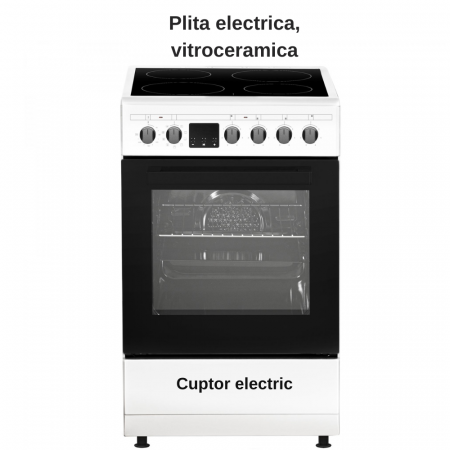 Aragaz electric Samus SM564VTE, cuptor cu 10 functii, grill, convectie 3D, timer digital, lumina interioara, Alb [1]