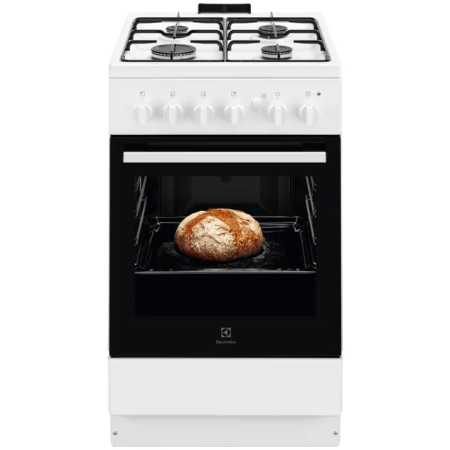 Aragaz Electrolux, Gaz, 4 arzatoare, Aprindere integrata plita si cuptor, Siguranta plita si cuptor, Autocuratare catalitica, Grill electric, Rotisor, 50 cm, Alb [0]