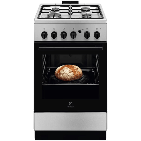 Marelvi - Aragaz Electrolux, Gaz, 4 arzatoare, Aprindere integrata plita si cuptor, Siguranta plita si cuptor, Autocuratare catalitica, Grill electric, Rotisor, 50 cm, Inox