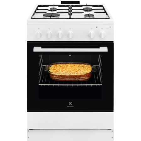 Marelvi - Aragaz Electrolux, Gaz, 4 arzatoare, Autocuratare Catalitica, Timer mecanic, Aprindere integrata plita si cuptor, Grill Electric, Rotisor, Iluminare cuptor, 60 cm, Alb