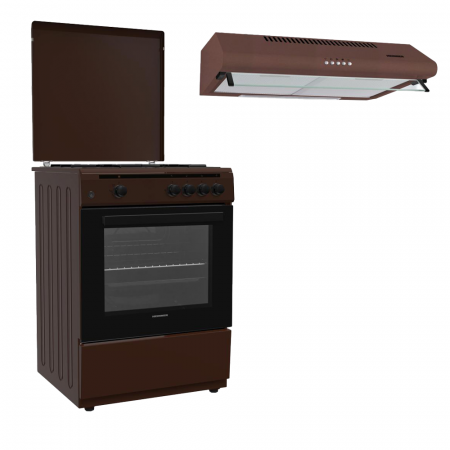 Aragazuri si plite - Aragaz Gaz Heinner, 4 arzatoare, Gaz, Aprindere electrica, 60 cm + Hota traditionala HEINNER CH-400-BRW