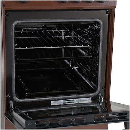 Aragaz Gaz Heinner HFSC-V60BRW, 4 arzatoare, Gaz, Aprindere electrica, Dispozitiv de siguranta plita si cuptor, Duze GPL incluse, 60 cm, Maro [1]