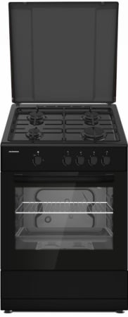 Aragazuri si plite - Aragaz HEINNER HFSC-SME66IBK, gaz, 4 arzatoare, Suport email, Capac metalic, Aprindere electrica, Dispozitiv de siguranta plita si cuptor, Usa cuptor cu geam dublu, Duze GPL incluse, Tava si gratar cr