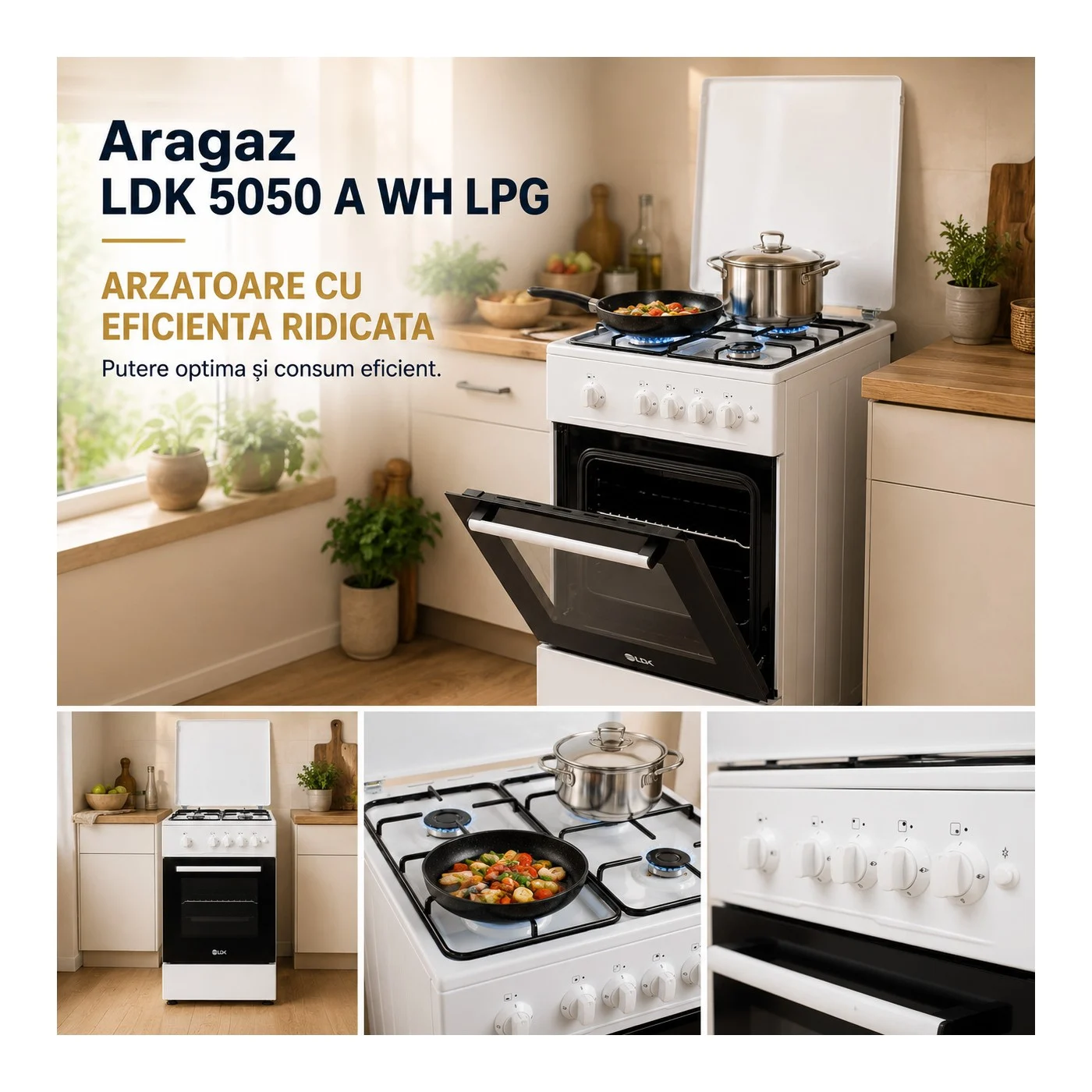 Aragaz LDK 5050 A WH RMV LPG, Gaz, 4 Arzatoare, Aprindere electrica, Capac metalic, 50 x 50 cm, Alb [4]