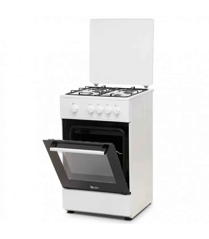 Electronice & Electrocasnice - Aragaz LDK 5050 WH RMV, Gaz, 4 Arzătoare, Cuptor pe Gaz 54L, Siguranță Plită și Cuptor, Capac Metalic, Grătare Emailate, 50 x 50 cm, Alb