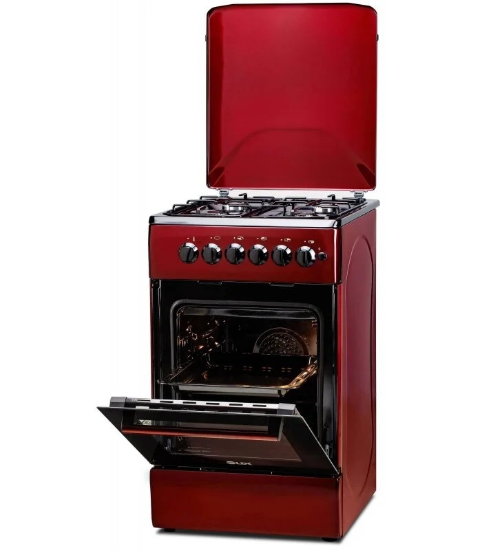 Aragazuri si plite - Aragaz LDK 5060 ECAI BORDO RMV, 4 Arzatoare, Siguranta, Cuptor electric, Iluminare, Capac metalic, 50 x 60 cm, Bordo