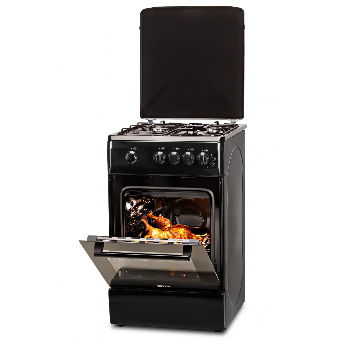 Aragaz LDK 5060 GRAI Black RMV, 4 Arzatoare, Siguranta, Grill, Rotisor, Iluminare, Capac metalic, 50 x 60 cm, Negru [1]