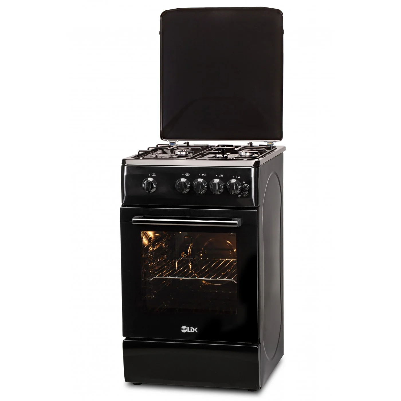 Aragazuri si plite - Aragaz LDK 5060 GRAI Black RMV, 4 Arzatoare, Siguranta, Grill, Rotisor, Iluminare, Capac metalic, 50 x 60 cm, Negru