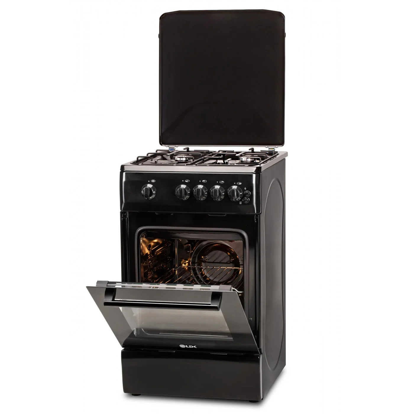Aragaz LDK 5060 GRAI Black RMV, 4 Arzatoare, Siguranta, Grill, Rotisor, Iluminare, Capac metalic, 50 x 60 cm, Negru [2]