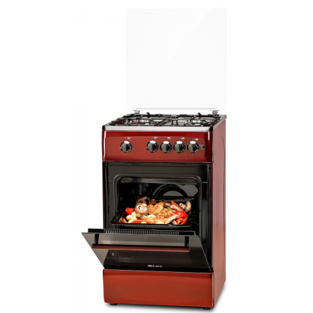 Aragazuri si plite - Aragaz LDK 5060 GRAI Bordo RMV, 4 Arzatoare, Siguranta, Grill, Rotisor, Iluminare, Capac sticla, 50 x 60 cm, Bordo