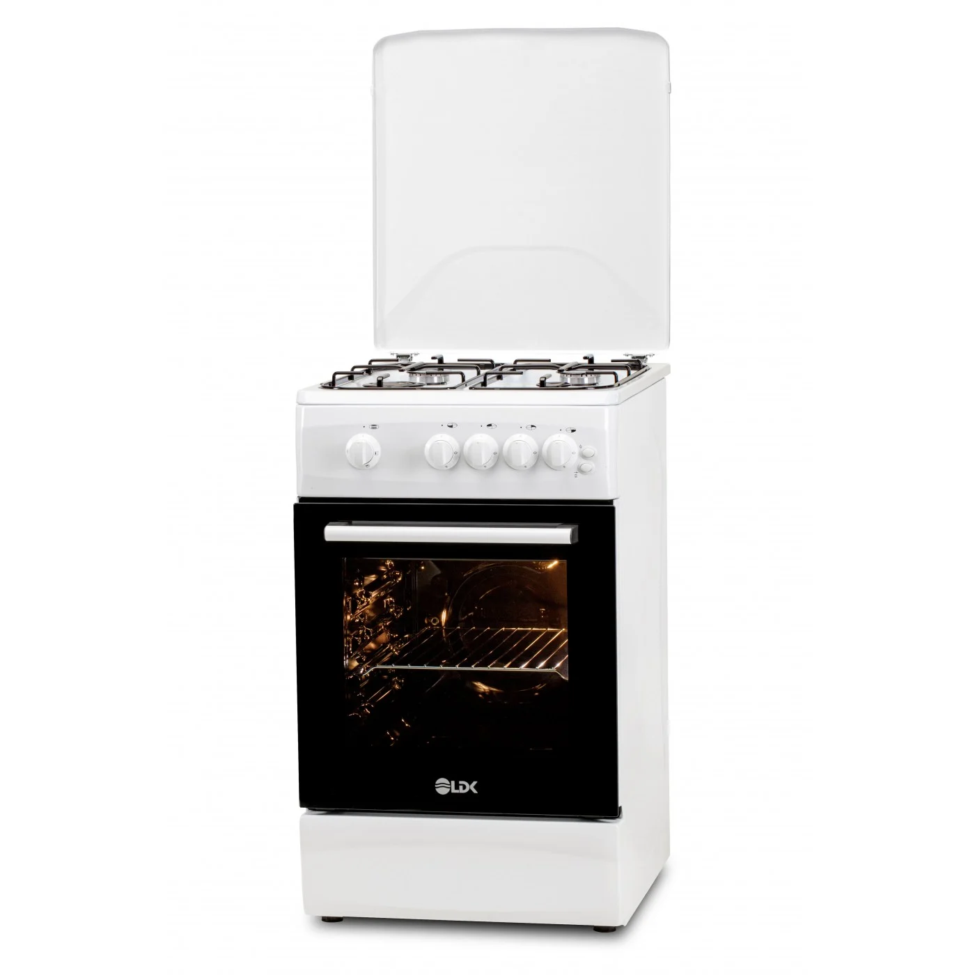 Electronice & Electrocasnice - Aragaz LDK 5060 GRAI WH RMV, 4 Arzatoare, Siguranta, Grill, Rotisor, Aprindere electrica, Iluminare, Capac metalic, 50 x 60 cm, Alb